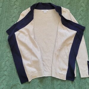 Liz Claiborne Beige and Navy Striped Cardigan